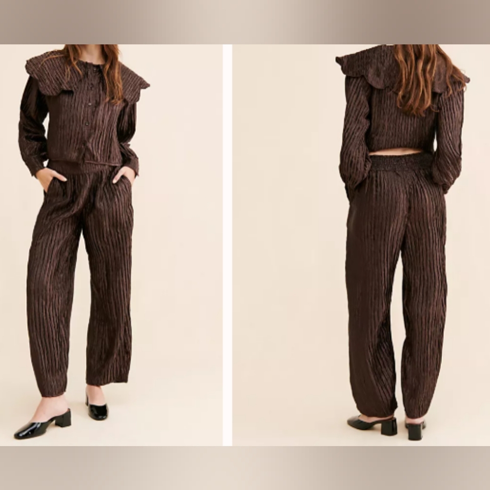 Free People Native Youth Crinkle Plisse Pants & Top Set Misses Size Medium - Picture 2 of 16
